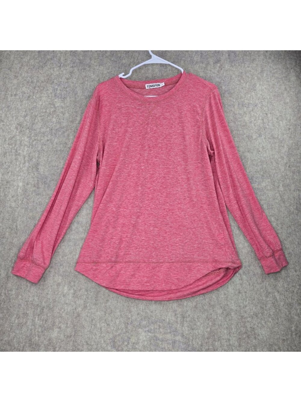 Temofon Womens Long Sleeve Red Crewneck Lightweight Pullover Top Size Large